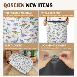 Cute Dinosaur Collapsible Laundry Baskets,Laundry Hamper,Storage Basket with Handles for Bathroom Bedroom College Dormitory Living Room Nursery Organizer 16"x20"