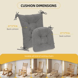 Rocking Chair Cushions Indoor, Thicken Adirondack Chair Cushions 2 Piece Sets, High Back Rocker Chair Cushion with Tie, Non-Slip Memory Foam Rocking Chair Seat Cushion, 38x34x4 in Stone Grey