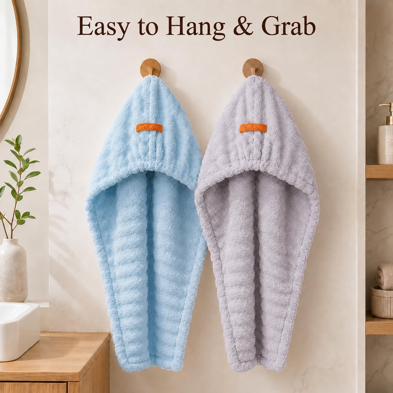 Microfiber Hair Drying Towel 2Pack, Large Size for Women, with