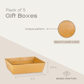 Boxes Craftory Pack of 5 Baskets for Gifts Empty Made in Italy - Gift Baskets Empty Ideal for Baby Shower Basket, Wedding Gift Basket and Sturdy Gift Basket for Any Occasion | 9" x 6.69" x 3.14" Gold