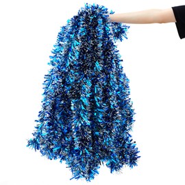 Cindeer 66 Feet Christmas Tinsel Garland Decoration Chunky Tinsel Thick Hanging Luxury Tinsel for Christmas Party Indoor and Outdoor Decor (Blue,Silver)