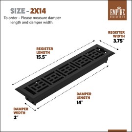 Empire Register Co. 2" x 14" Premium Vent Covers for Home Floor Only, Metal Damper Attached Floor Register, Heavy Duty Steel Walkable Floor Air Vent Covers, Register Cover Vents: Textured Black Finish