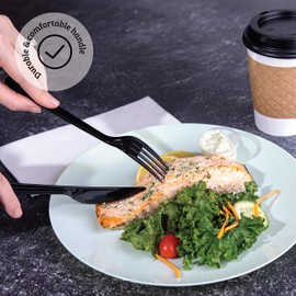 PlasticPro 200 Pack Heavy Weight Plastic Forks Black Disposable Forks Plastic Cutlery Set