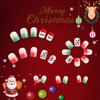 Christmas Short Fake Nails Square Press on Nails with Santa