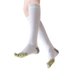 Dress Cici Knee High Cotton Socks for Women, 5 Toe Stripes Athletic Socks (2 Pack: Black+White)