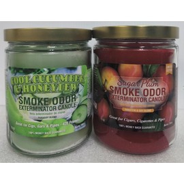 Smoke Odor Exterminator 13 oz Jar Candles Assortment Two Fragrances Bundle Cool Cucumber & Honeydew & Sugar Plum.