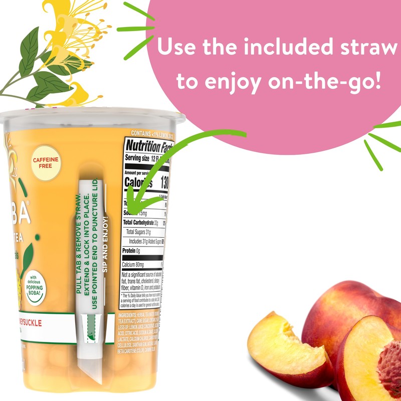 JOYBA Botanicals Sweet Peach Honeysuckle Bubble Tea, 4 Pack, 12