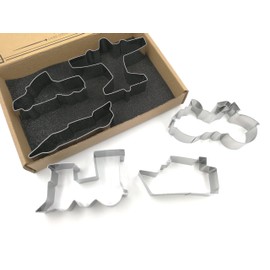 JOKUMO Transportation/Vehicle Cookie Cutters Set 6 PC High Grade 430 Stainless Steel –Truck, Formula car, Train, Airplane, Motorcycle and Ferry