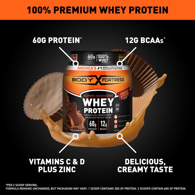Body Fortress 100% Whey, Premium Protein Powder, Chocolate Peanut Butter,