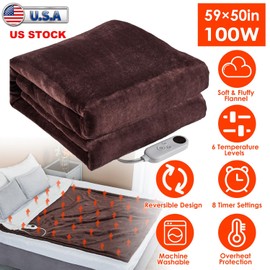 KOCASO Electric Heated Blanket, 59x50in USB Heated Blanket with 6 Heat Settings 1-8 Hours Auto Off Washable Electric Heated Blanket Heated Wrap Throw with Zipper Washable for Home Office