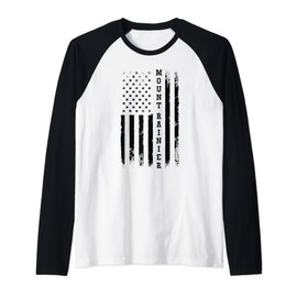 USA American Flag - National Park Mount Rainier Raglan Baseball Tee