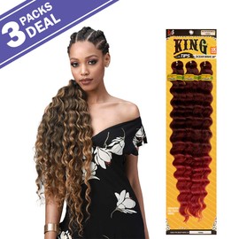 MULTI PACK DEALS! Bobbi Boss Synthetic Hair Braids Pre-Feathered 3X King Tips Ocean Wave 28" (3-PACK, T1B/BUG)