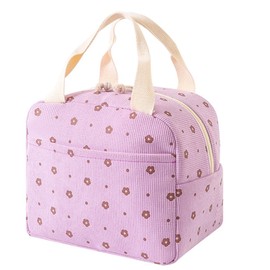 WYSUMMER Lunch Bag, Insulated Shopping Bag for Women, Cord Insulated Lunch Box Cooler Bag Lunch Organiser for Adults Children Picnic Work Outdoor (Purple Flower)
