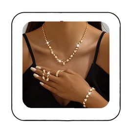 Reaky Bridal Jewelry Sets Rhinestone Necklace 4 Pcs Silver Earrings and Necklace Set Bride Wedding Jewelry for Women (Gold)