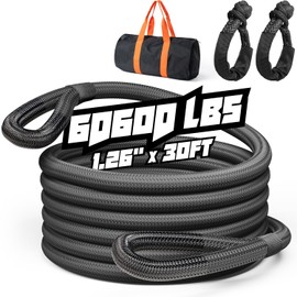 Kinetic Recovery Rope,1.26" x30ft Heavy Duty Offroad Tow Rope/60600 lbs Snatch Strap with Soft Shackles, 100% Nylon Offroad Towing Straps Kit for Truck ATV UTV SUV Jeep Car Tractor - Black