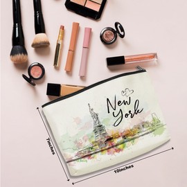 New York Travel Gift Cosmetic Bag New York Lovers Gift New York Souvenir Watercolor Makeup Bag Girls Trip Gifts Favors New York City Themed Gifts for Women Birthday Christmas Bachelorette Party Favors