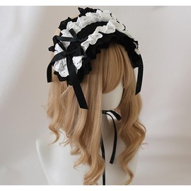 TTYAO REII Lolita Accessories Gothic Lolita Headband Girls Hair Accessories Bow Lolita Maid Headdress for Cosplay Party (Black and White)