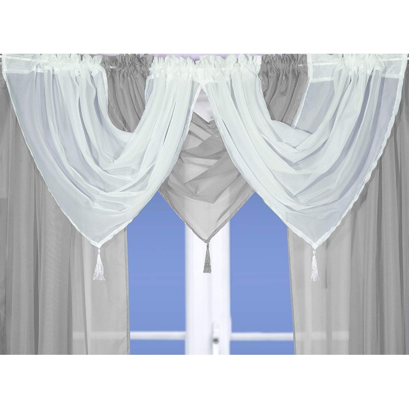 John Aird STUNNING SILVER VOILE SWAG TASSELED CURTAIN DRAPE