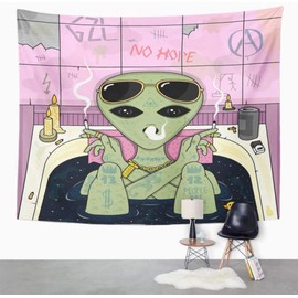 Fullfun Tapestry Trippy Alien Bathing，Cool wall arts for y2k aesthetic Room Decor, Wall Hanging Homeware for Living Room, Bedroom & Dorm 50 x 60 Inches.