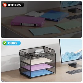 Marbrasse Organizador de Papel de 4 Niveles Bandeja para Cartas - Organizador de Archivos de Escritorio de Malla con Asa, Organizador Clasificador de 