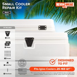 NeverBreak Parts - Igloo Cooler Replacement Parts - Small Black Kit (2 Hinges, 1 Latch with Post and Screws) | High Strength Igloo Cooler Hinges Replacement with Latch