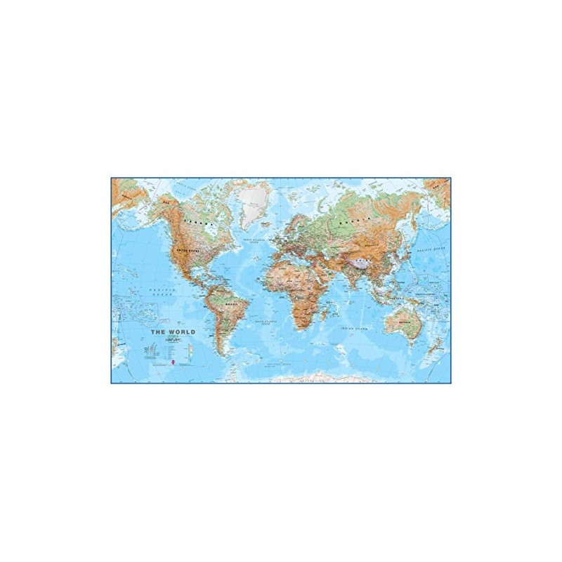Maps International Huge Physical World Wall Map - Laminated -