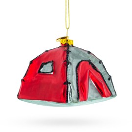 Cozy Camping Tent Blown Glass Christmas Ornament