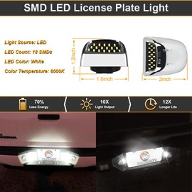 RAVSOFT LED License Plate Light tag lamp Assembly For 1999-2013 Chevy Silverado GMC Sierra 1500 2500 3500 Avalanche Suburban Tahoe Yukon Chrome housing 6000K White, Pack of 2