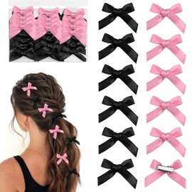 Ksheria 20pcs Black & Pink Mini Hair Bows with Box | Cute Ribbon Bow Claw Clips for Women Girls Teens | Hair Barrettes Accessories for Party,Wedding,School,Everyday Use
