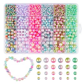 WINKIO Beads for Threading, 1662 Pieces Colourful Beads for Chains, 4/6/8/10 mm Pearls with Hole for Jewellery Making, Beading Beads for Bracelets, Necklaces, Jewellery Making