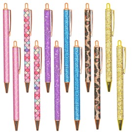 Lopenle 24PCS Fancy pens For Women Sparkly Glitter Weeding Pen Metal Retractable Ballpoint Pens Leopard Pen Wedding Pens For Christmas Party School Office Stationery