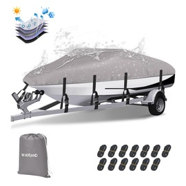 NEVERLAND Boat Cover 20-22 ft 600D Waterproof Boat Covers Fits Bass, V-Hull, Tri-Hull, Fish & Ski, Runabout Bowrider Boat, 20' 21' 22' feet Heavy Duty Canvas Trailerable Boat Cover Gray