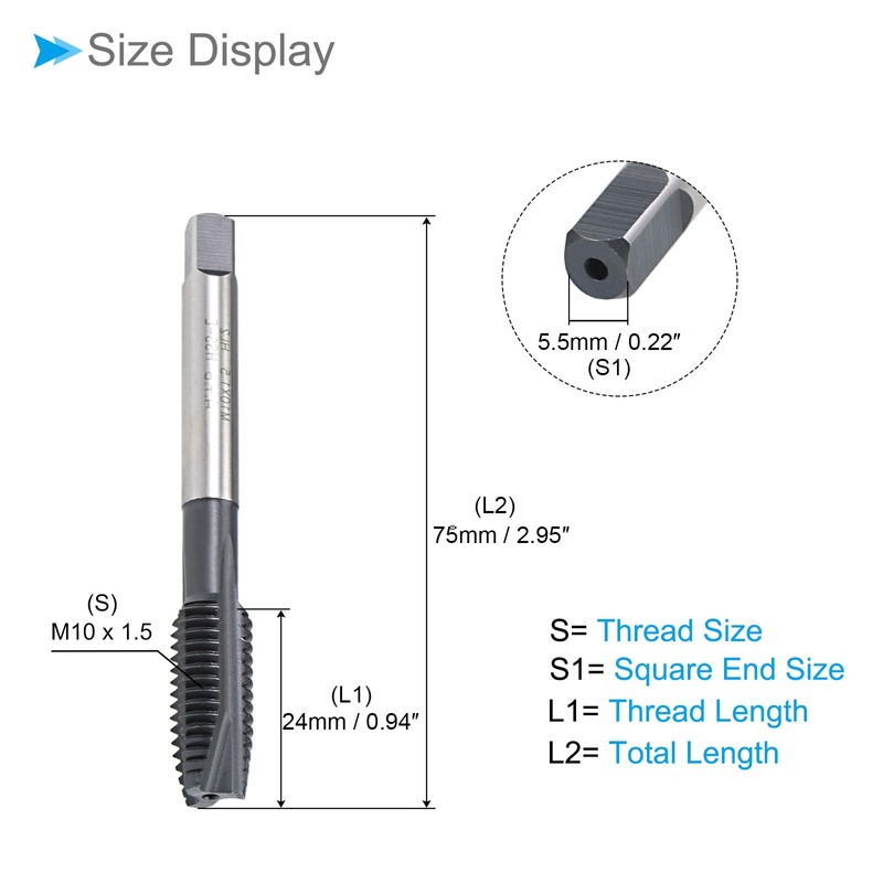 CoCud Helix Points Tap M10X1.5 Thread Size Ti cN Coated