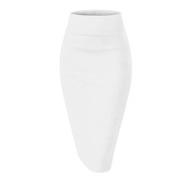 Girstunm Women's Casual Pencil Skirt Slim Short Skirt Business Style Short Skirt Summer High Waist Stretch Short Skirt with Slit, White, M