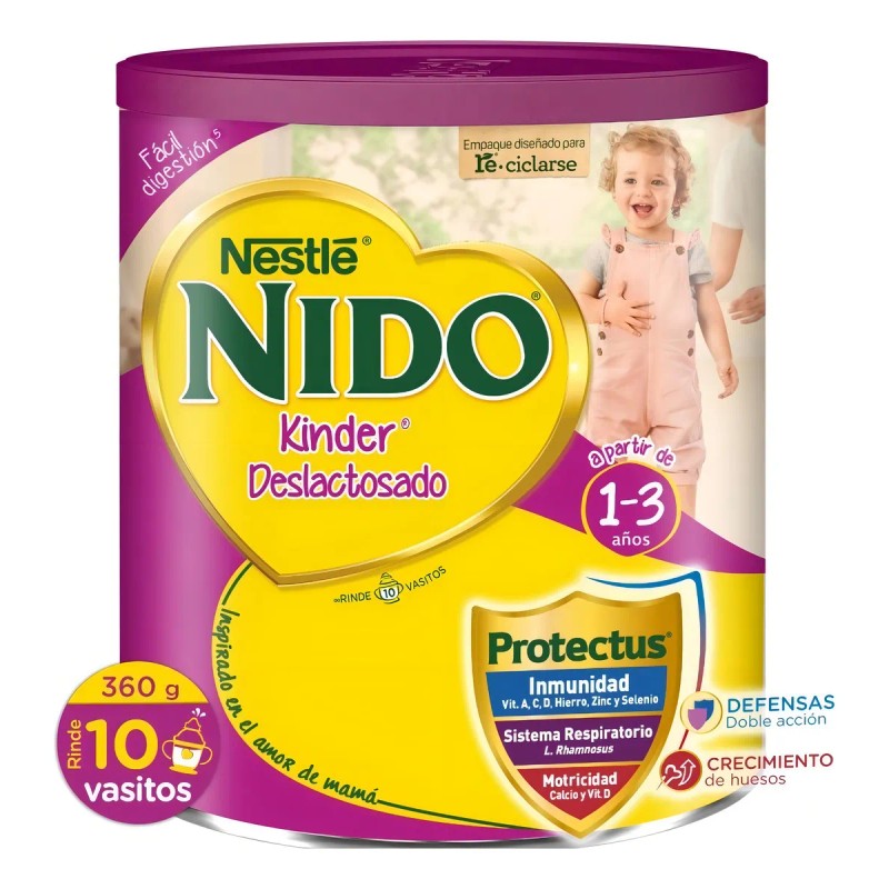 Leche Nido Kinder 1+ Deslactosada, 360gr Bebe Niño Y Niña
