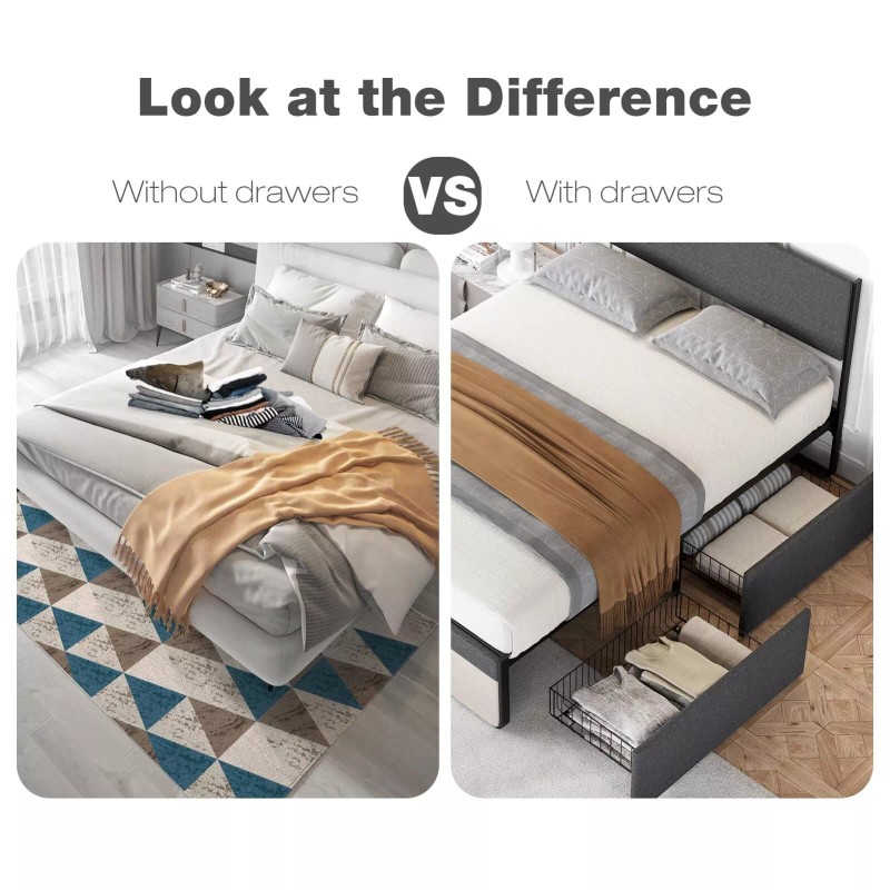 Jojoka Full Queen Size Bed Frame with Upholstered Headboard and