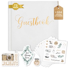 Plantvibes Wedding Guest Book + 164 Unique Wedding Stickers in German and English - 72 Pages Premium Thick Paper, It Does Not Press Through Vintage Style - Ideal for Weddings