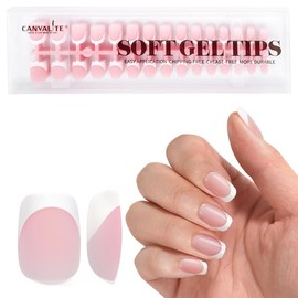 Canvalite Soft Gel French Tip Nails, 180 Pcs Extra Short Press on Nails for Women Flexible Pre-Painted White French Tip Gel Nails Nail Tips No File Need DIY Manicure Gifts for Women, Glue Not Included - Color: Natural-S-Square-Nude