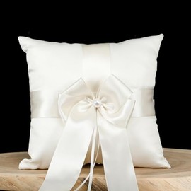 Cachpib Wedding Flower Girl Ring Pillow Romantic Satin Bow Pearls Ring Bearer Pillow for Wedding Party Decor Wedding Party Decoration Ceremony Supplies ring pillow One