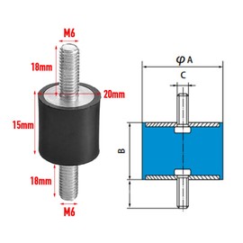 DEWIN Shock Absorber, Pack of 4 M6 Rubber Mounts Male Anti Vibration Silent Block Car Boat Bobbins (VV 20 x 15 M6 x 18)