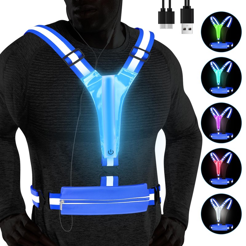 Fitense LED Reflective Running Vest with Phone Holder, 5 Colors