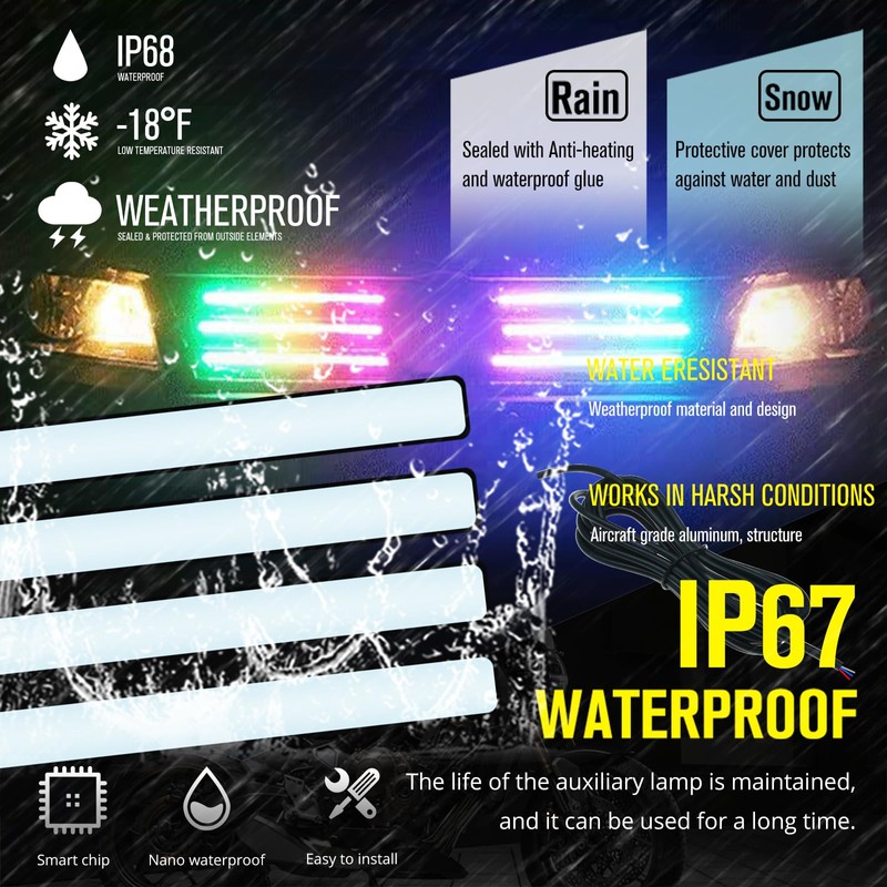 Vooda Car Front Grille LED Light Strip Kit,4X24''Car Exterior Decorative