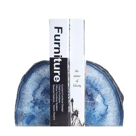 JIC Gem Dyed Blue Agate Bookends 2 to 3 Lbs Polished Heavy Geode Decorative Book Ends with Rubber Bumpers for Office and Home Decoration Small Size