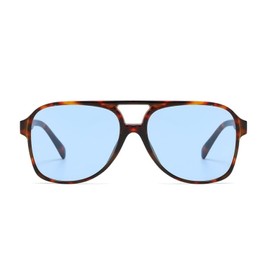 VueLux Vintage Retro Sunglasses Yellow Tinted Glasses Oversized Oversize Sunglasses for Men and Women, Leopard Blue