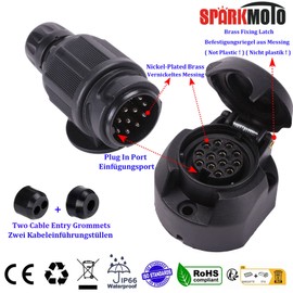 SPARKMOTO 12 V Waterproof 13-Pin Trailer Plug and 13-Pin Trailer Socket with Full Mounting Accessories Including Trailer Socket Plug Holder for Cars Caravans AHK RV (Classic)