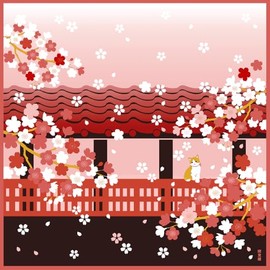 Hamamonyo Kofu (Furoshiki, 19.7 inches (50 cm), Cherry Blossom Viewing Cat Spring