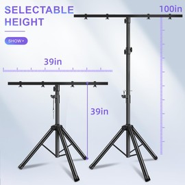 PPH-Sisy DJ Light Stand Heavy Duty Par Can Tripod T-Bar Stage Lights Stand Adjustable 39-100 Inch DJ Lighting Tripod Mount
