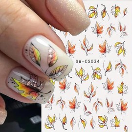 Fall Nail Stickers Maple Leaves Nail Art Stickers Decals 3D Self Adhesive Nail Decals Fallen Leaves Designs Nail Art Supplies Autumn Leaf Nail Stickers for Women DIY Manicure Decoration 4 Sheets