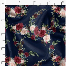 Soimoi Blue Cotton Duck Fabric Ranunculus & Penoy Floral Print Fabric by The Yard 44 Inch Wide