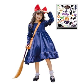 Madrugada Witch Kiki Cosplay Costume, Halloween, Tattoo Stickers, Bag and Headband Included, Set of 4, Wizard Dress, Sleeve Switching, Kids Costume, Girls S804, 43.3 inches (110 cm)